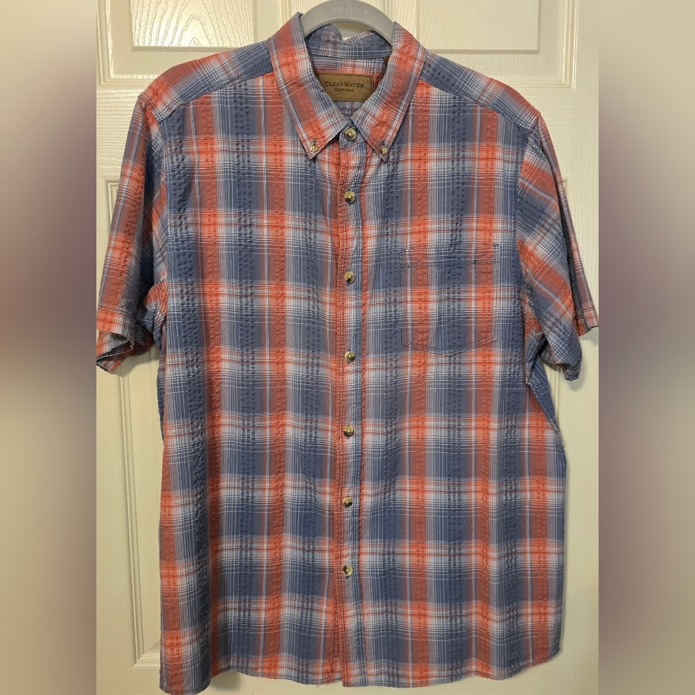 Men's Blue‎ and Orange Plaid Shirt